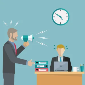Boss yelling at an employee for not finishing work vector concept