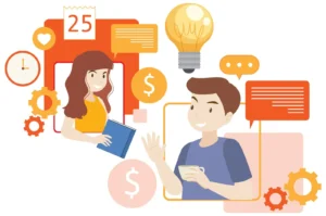 Working characters flat design for web banner