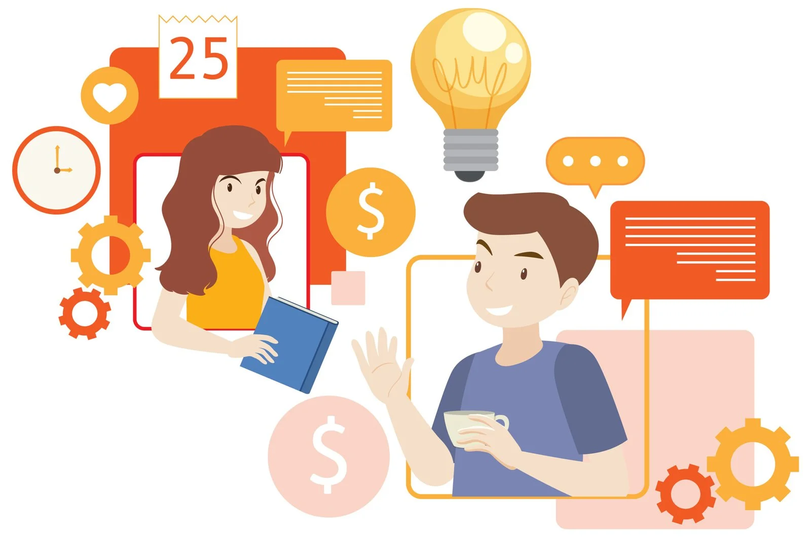 Working characters flat design for web banner